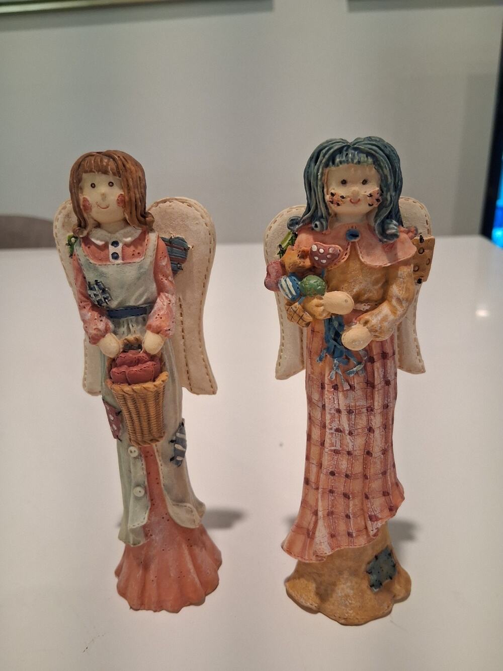 LOT 2 VTG c1995 Primitive Country Folk Art Angel Figurines Ragdoll Patchwork